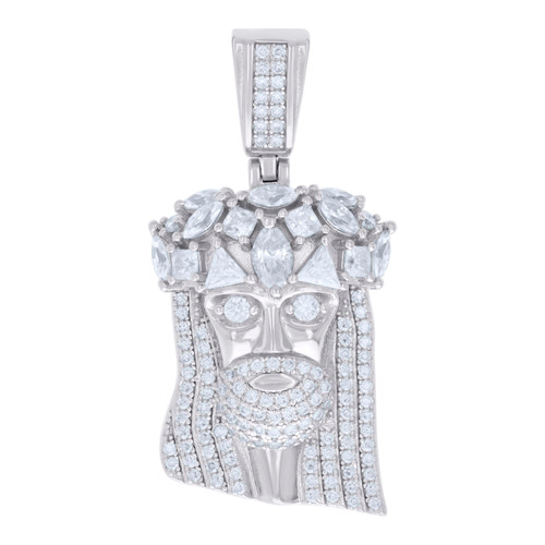 925 Sterling Silver Trillion Moissanite Head Charm Jesus Face Pendant 2.32 CT