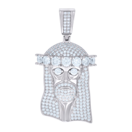925 Sterling Silver Moissanite Religious Charm Jesus Face Crown Pendant 4.11 CT
