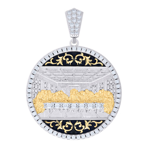 Sterling Silver Moissanite Enamel Portrait Medallion Last Supper Pendant 1.88 CT