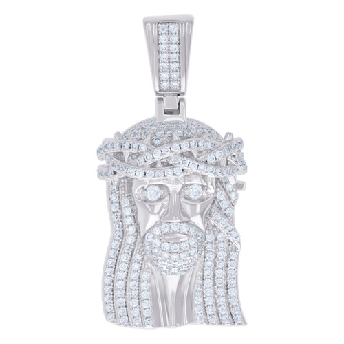 925 Sterling Silver Moissanite Round Cut Head Charm Jesus Face Pendant 1.15 CT