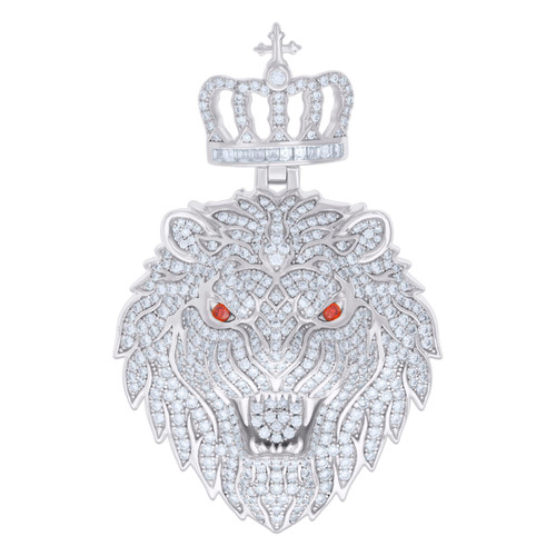 925 Sterling Silver Red Moissanite Leo Zodiac Charm Crown Lion Head Pendant 5 CT