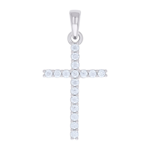 925 Sterling Silver Round Cut Moissanite Charm 1 Row Prong Cross Pendant 1/2 CT
