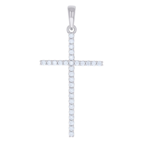 925 Sterling Silver Round Cut Moissanite Charm 1 Row Prong Cross Pendant 0.91 CT