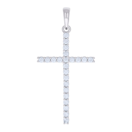 925 Sterling Silver Round Moissanite Charm Prong Set 1 Row Cross Pendant 1.38 CT