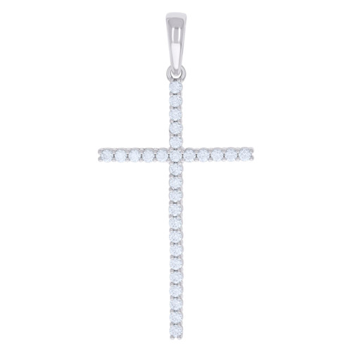 925 Sterling Silver Round Moissanite Charm Prong Set 1 Row Cross Pendant 1.74 CT