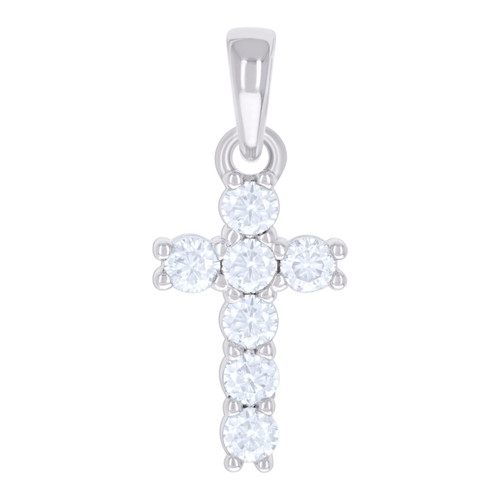 925 Sterling Silver Round Cut Moissanite Charm Mini Prong Cross Pendant 3/4 CT