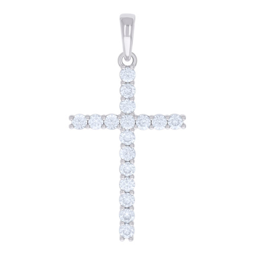 925 Sterling Silver Round Moissanite Charm Prong Set 1 Row Cross Pendant 1.79 CT