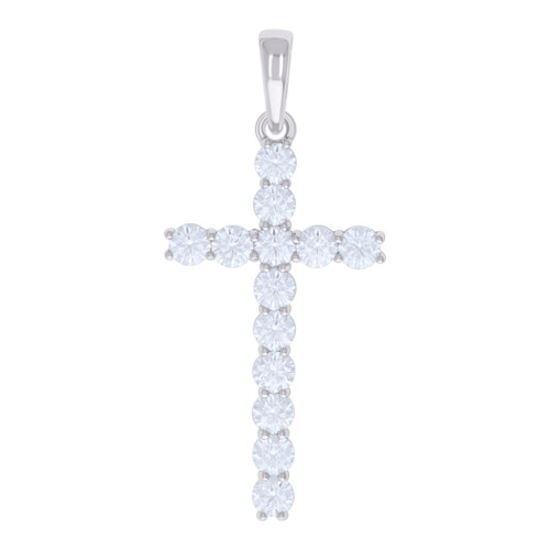 925 Sterling Silver Round Moissanite Charm Prong Set 1 Row Cross Pendant 6.83 CT