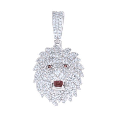 925 Sterling Silver Red Moissanite Leo Zodiac Roaring Lion Head Pendant 2.81 CT