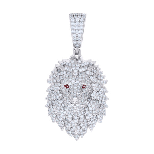 Sterling Silver Red Moissanite Leo Zodiac Charm Lion's Mane Head Pendant 2.14 CT