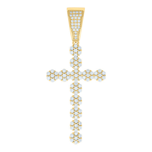 925 Yellow Gold Plated Moissanite Religious Flower Cluster Cross Pendant 1.68 CT