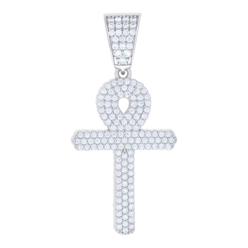 925 Sterling Silver Moissanite Religious Charm Iced Out Ankh Cross Pendant 1 CT