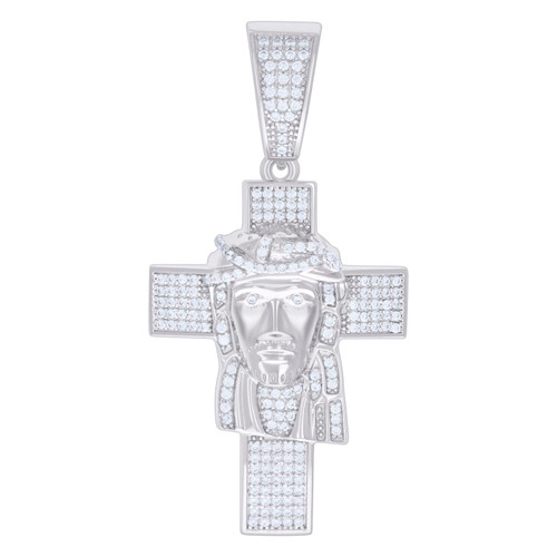 Sterling Silver Moissanite Religious Charm Jesus Face on Cross Pendant 1.06 CT
