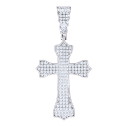 925 Sterling Silver Moissanite Religious Charm Budded Cross Pendant 1.31 CT