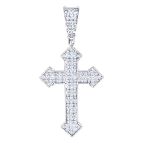 925 Sterling Silver Moissanite Religious Charm Pointed Cross Pendant 1.22 CT
