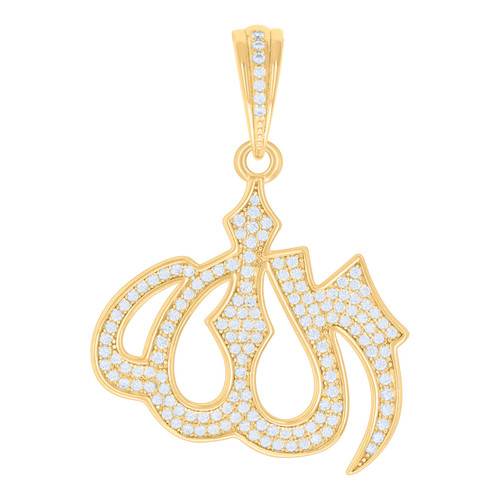 Yellow Gold Plated Moissanite Islamic Symbol Charm Arabic Allah Pendant 0.82 CT