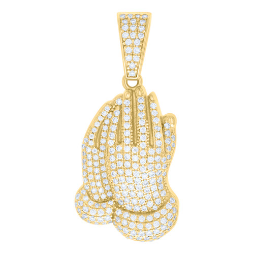 925 Yellow Gold Plated Moissanite Religious Symbol Praying Hands Pendant 1.33 CT