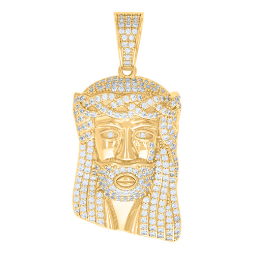 Yellow Gold Plated Moissanite Men's Religious Head Charm Jesus Face Pendant 2 CT