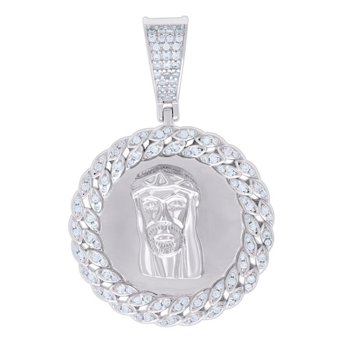 925 Sterling Silver Moissanite Cuban Medallion Head Jesus Face Pendant 0.69 CT