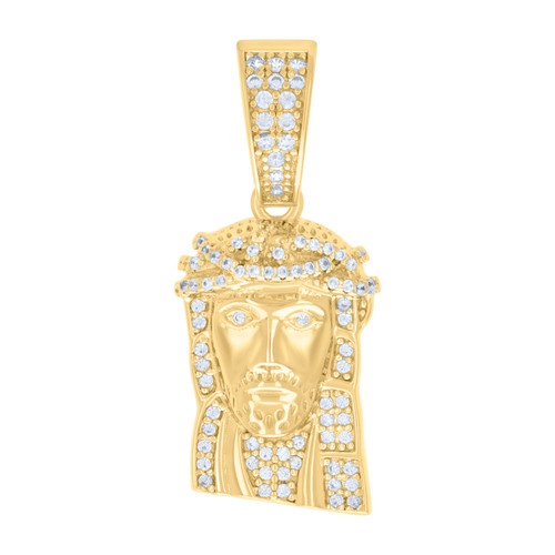 925 Yellow Gold Plated Moissanite Religious Head Charm Jesus Face Pendant 1/3 CT