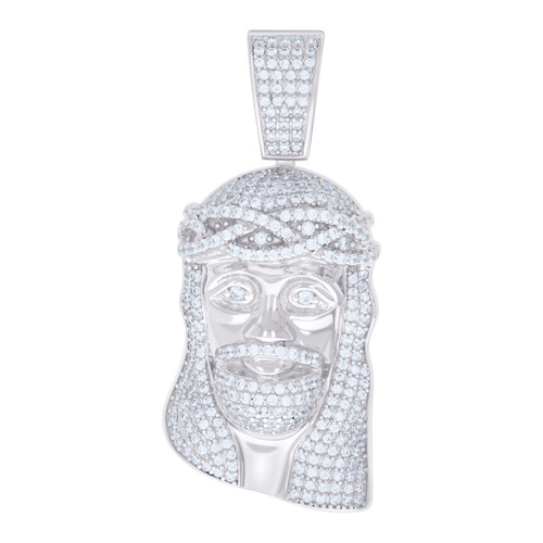 925 Sterling Silver Moissanite Religious Head Charm Jesus Face Pendant 1.52 CT