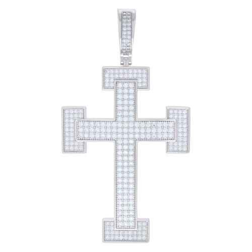 925 Sterling Silver Moissanite Religious Charm Domed Bar Cross Pendant 2.27 CT