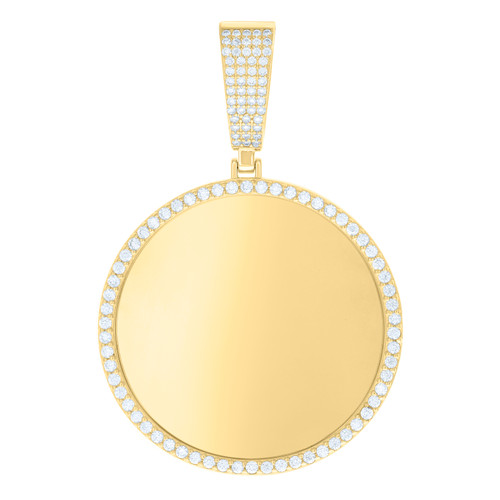 Yellow Gold Plated Moissanite Circle Photo Charm Memory Frame Pendant 1.55 CT