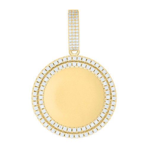 925 Yellow Gold Plated Moissanite Halo Circle Photo Memory Frame Pendant 1.72 CT