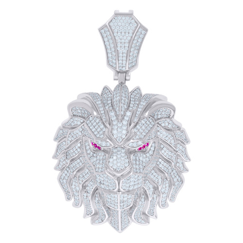 Sterling Silver Pink Moissanite Leo Zodiac Charm Lion 's Mane Head Pendant 12 CT