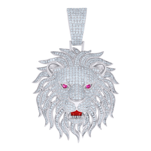 925 Sterling Silver Pink Moissanite Enamel Leo  Zodiac Charm Lion Pendant 11 CT