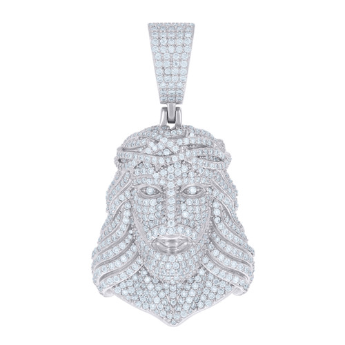 925 Sterling Silver Moissanite Head Charm Iced Out Jesus Face Pendant 8.38 CT