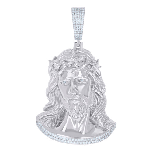 925 Sterling Silver Moissanite Religious Ivy Crown Jesus Face Pendant 2.61 CT