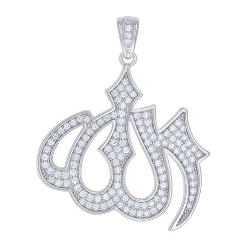 925 Sterling Silver Moissanite Islamic Symbol Charm Arabic Allah Pendant 0.96 CT