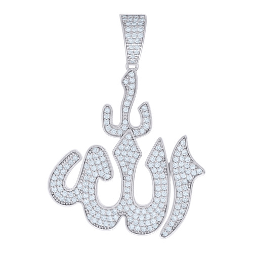 925 Sterling Silver Moissanite Islamic Symbol Charm Arabic Allah Pendant 1.32 CT