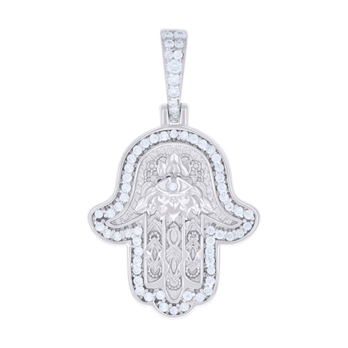 925 Sterling Silver Moissanite Symbol Charm Filigree Hamsa Hand Pendant 2/5 CT