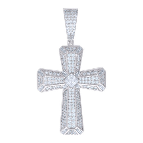 925 Sterling Silver Baguette Moisasnite Charm 3D Step Edge Cross Pendant 5 CT
