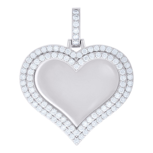 925 Sterling Silver Moissanite Double Heart Picture Memory Frame Pendant 3.76 CT
