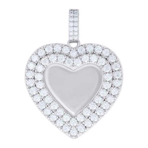 925 Sterling Silver Moissanite Double Heart Picture Memory Frame Pendant 7.82 CT