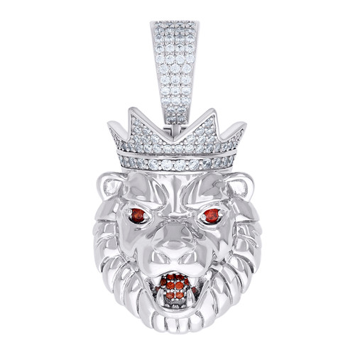 925 Sterling Silver Red Moissnaite Leo Zodiac Charm Roaring Lion Pendant 0.89 CT