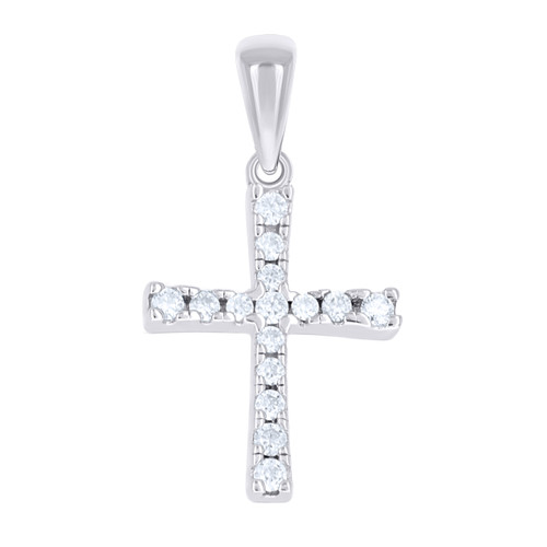 925 Sterling Silver Moissanite Religious Charm Small Latin Cross Pendant 1/10 CT