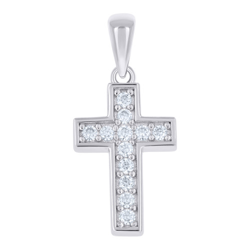 925 Sterling Silver Moissanite Religious Charm Small Latin Cross Pendant 1/6 CT