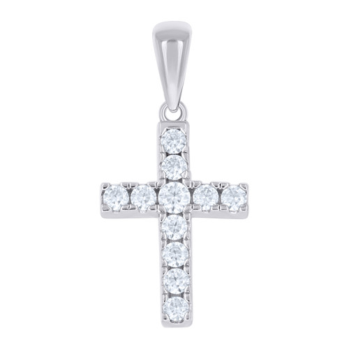 925 Sterling Silver Moissanite Religious Charm Small Latin Cross Pendant 1/4 CT