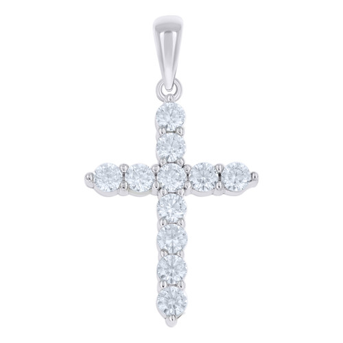 925 Sterling Silver Moissanite Religious Charm Small Latin Cross Pendant 3/5 CT