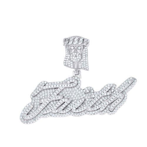 Sterling Silver Moissanite Religious Charm Script FAITH Jesus Face Pendant 2 CT