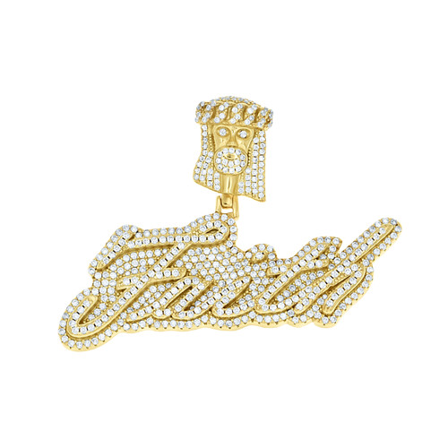 925 Yellow Gold Plated Moissanite Religious Script FAITH Jesus Face Pendant 2 CT