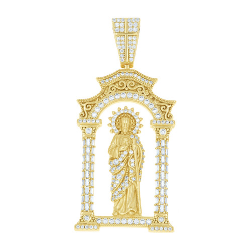 Yellow Gold Plated Baguette Moissanite Saint Charm St. Jude Alter Pendant 3 CT