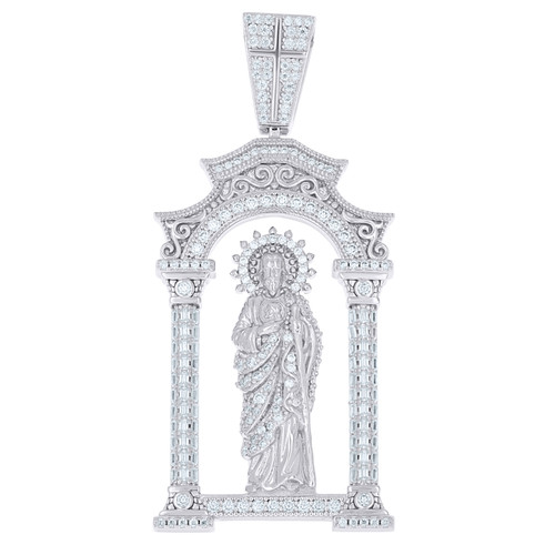 925 Sterling Silver Baguette Moissanite Saint St. Jude Alter Pendant 4.16 CT