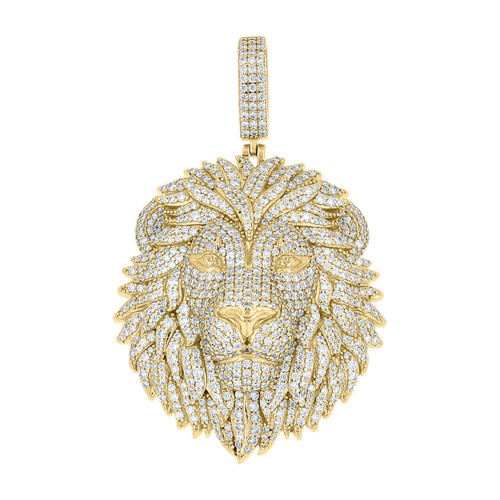 925 Yellow Gold Plated Moissanite Iced Out Leo Zodiac Charm Lion Pendant 5.47 CT