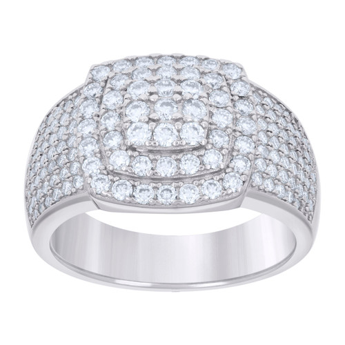 925 Sterling Silver Moissanite Domed Halo Square Pinky Ring 2.32 CT | Sz 7 to 11