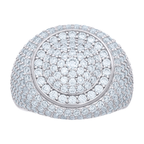 Sterling Silver Moissanite Cluster Domed Round Pinky Ring 4.36 CT | Size 8 to 10